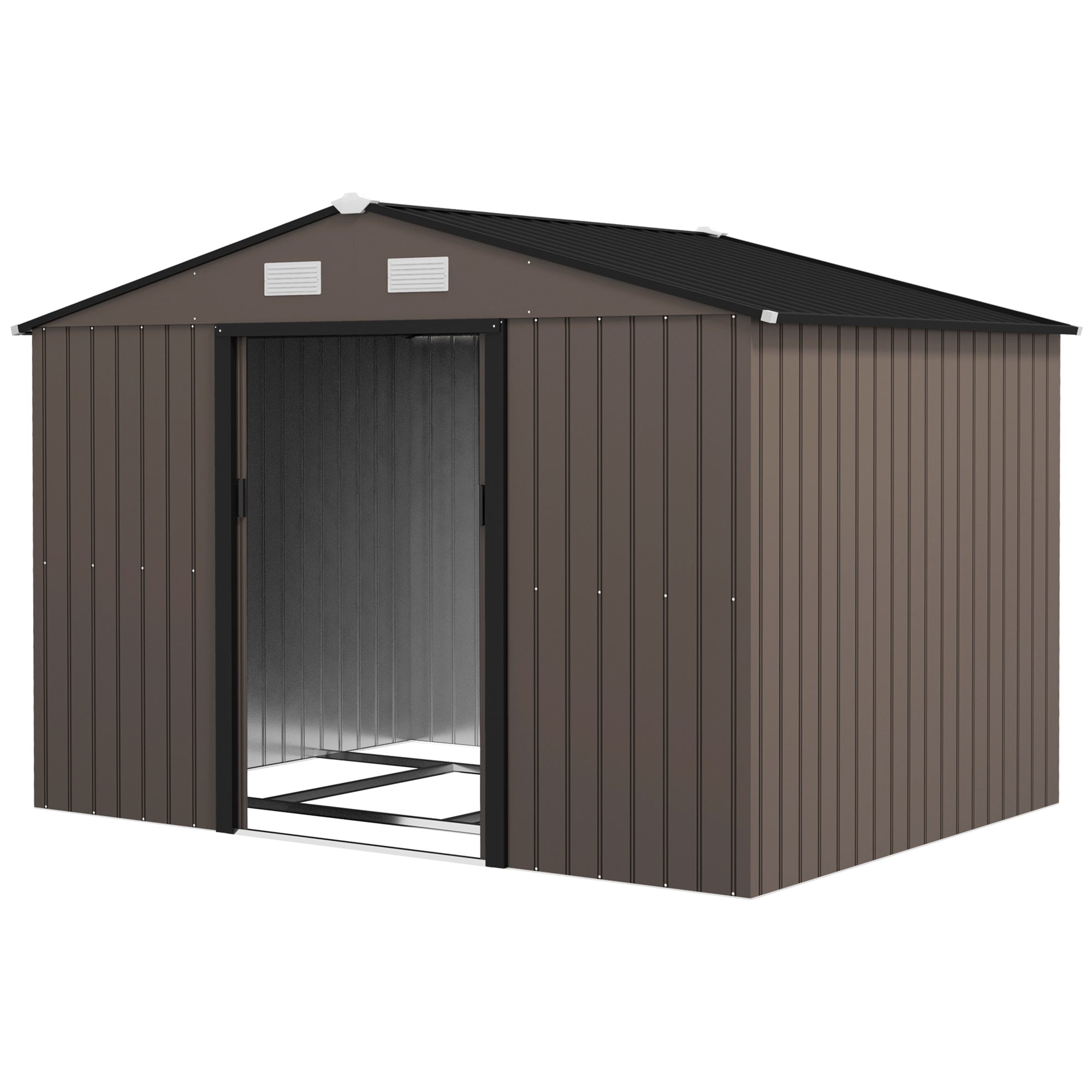 9.1' x 6.4' x 6.3' Garden Storage Shed w/ Foundation Kit Metal Tool Storage House w/ Double Doors Green