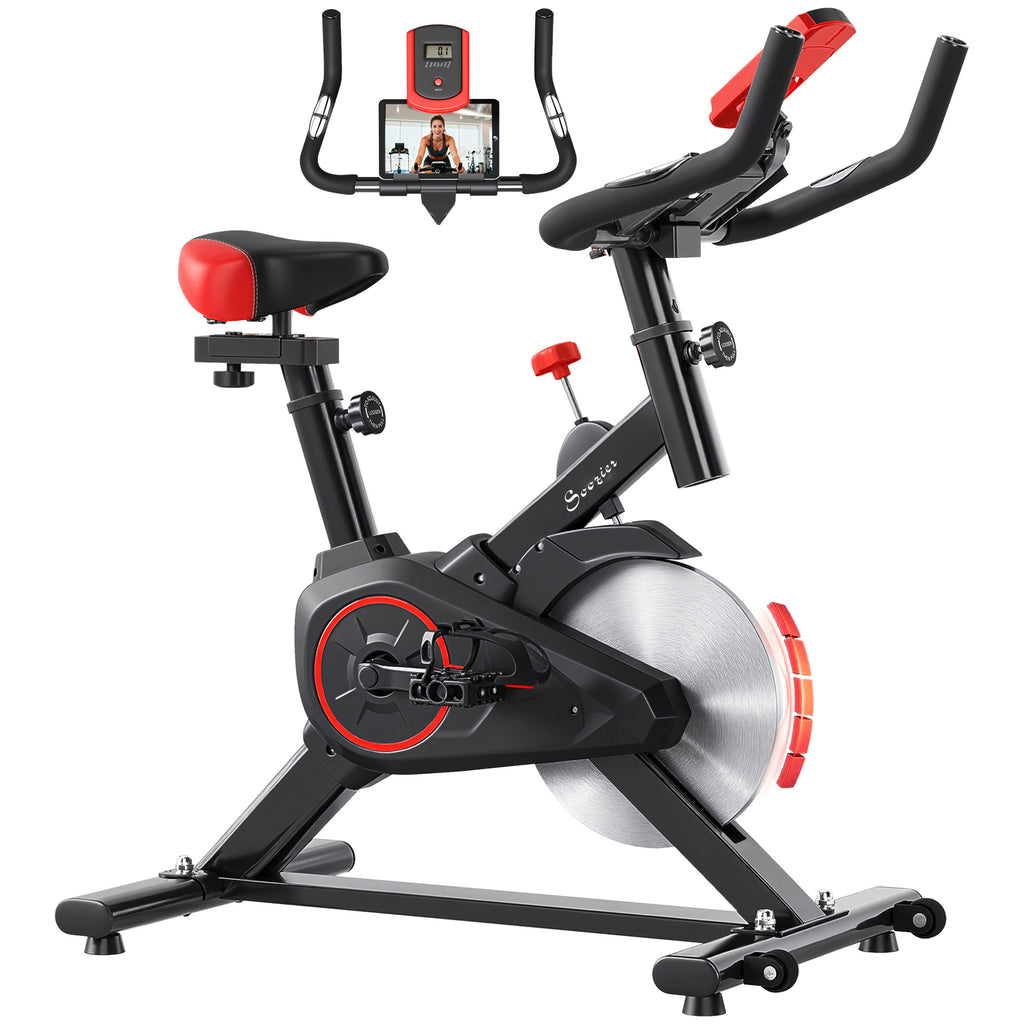 Soozier Upright Exercise Bike, Magnetic Resistance Stationary Bike with LCD Display, Indoor Cycling Bike for Home w/ Adjustable Resistance, Comfortable Seat Cushion