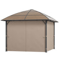 10' x 10' Outdoor Hardtop Gazebo Canopy with UV60+ Polycarbonate Roof, Steel Frame, Central Hook, Curtains, Khaki