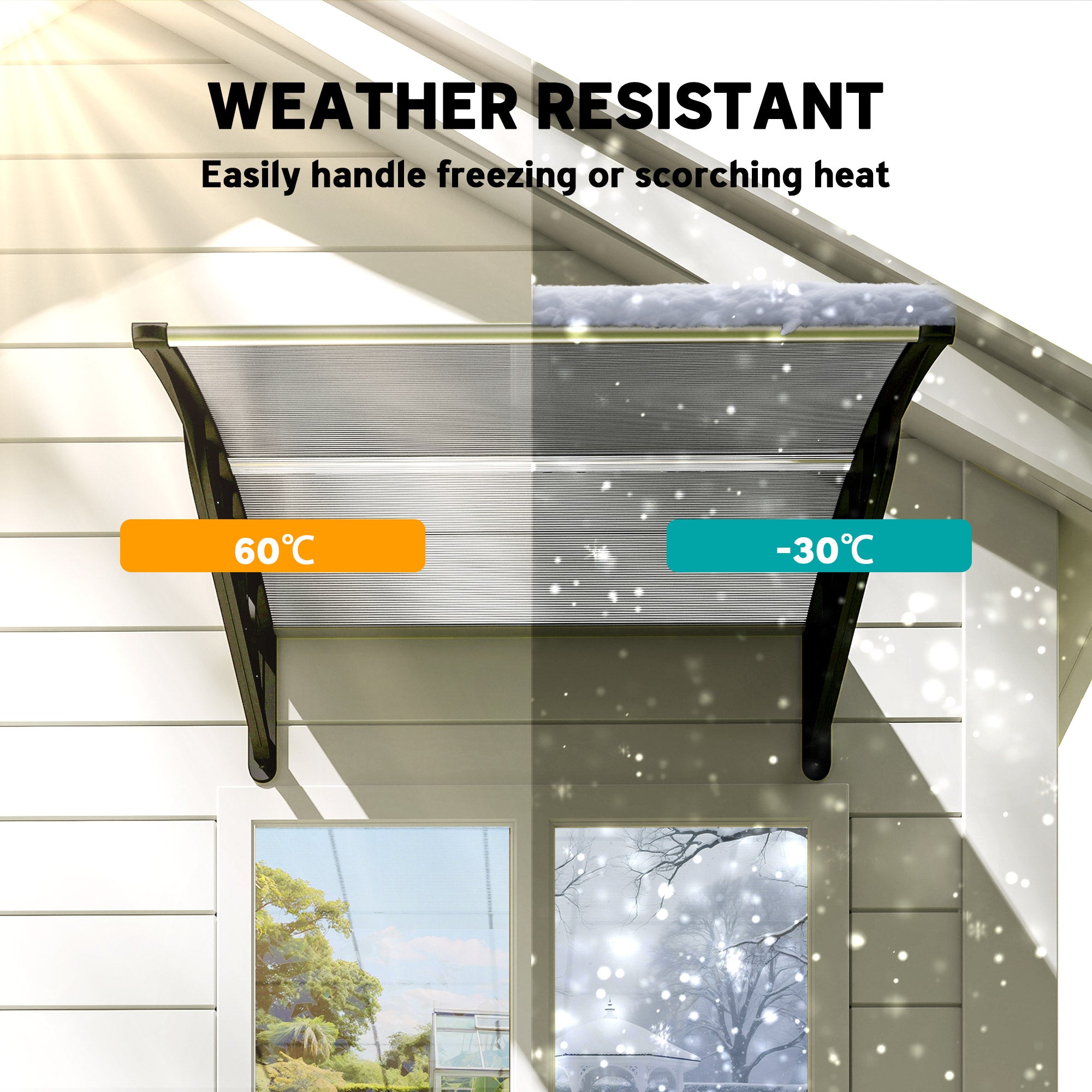Awning Door Canopy, 40.6" x 38" ፖሊካርቦኔት መደርበቢ ኣፍደገ ንግዳሕ ገዛ/ፓትዮ ብሃጓፍ ዘለዎ ብላዕቲ ንምክልኻል UV, ንጹር