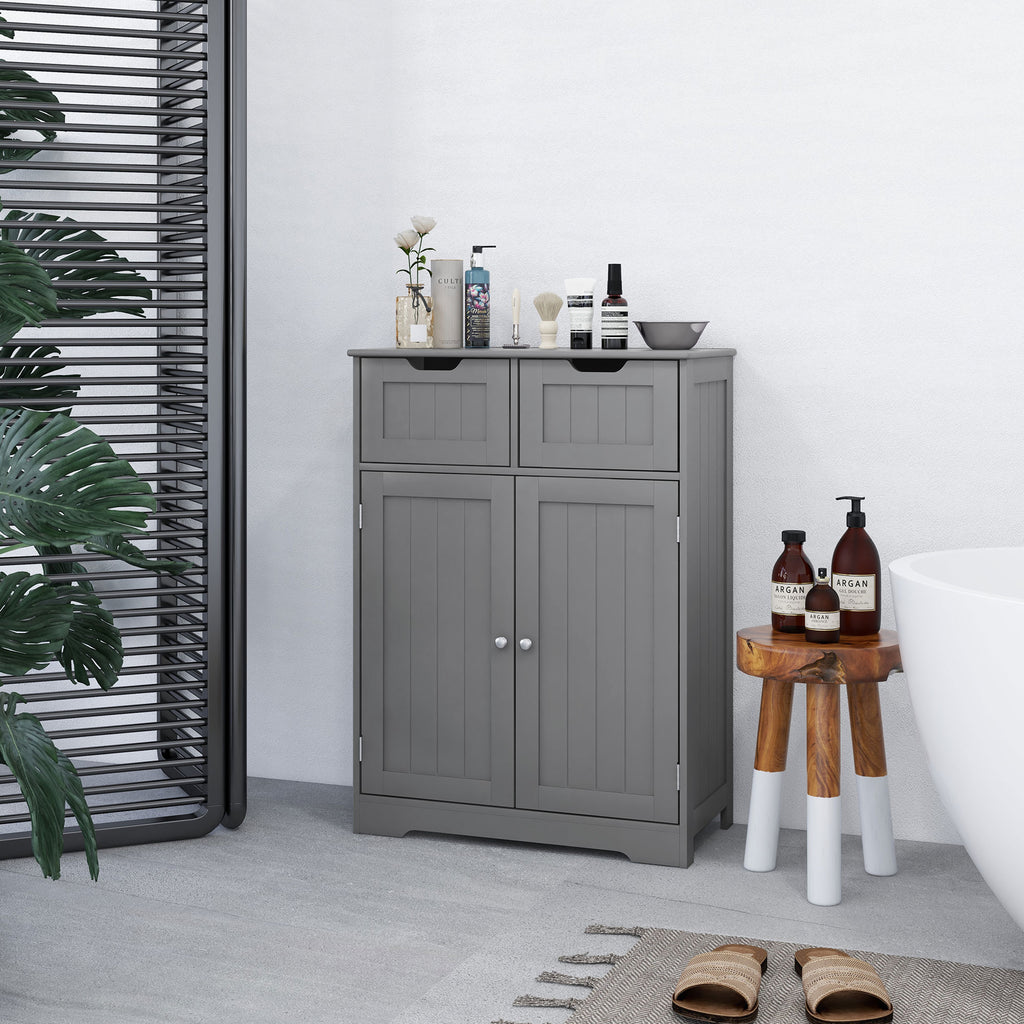 Bathroom Cabinet, Bathroom Storage Cabinet with 2 Drawers, Adjustable Shelf for Living Room, Entryway, White