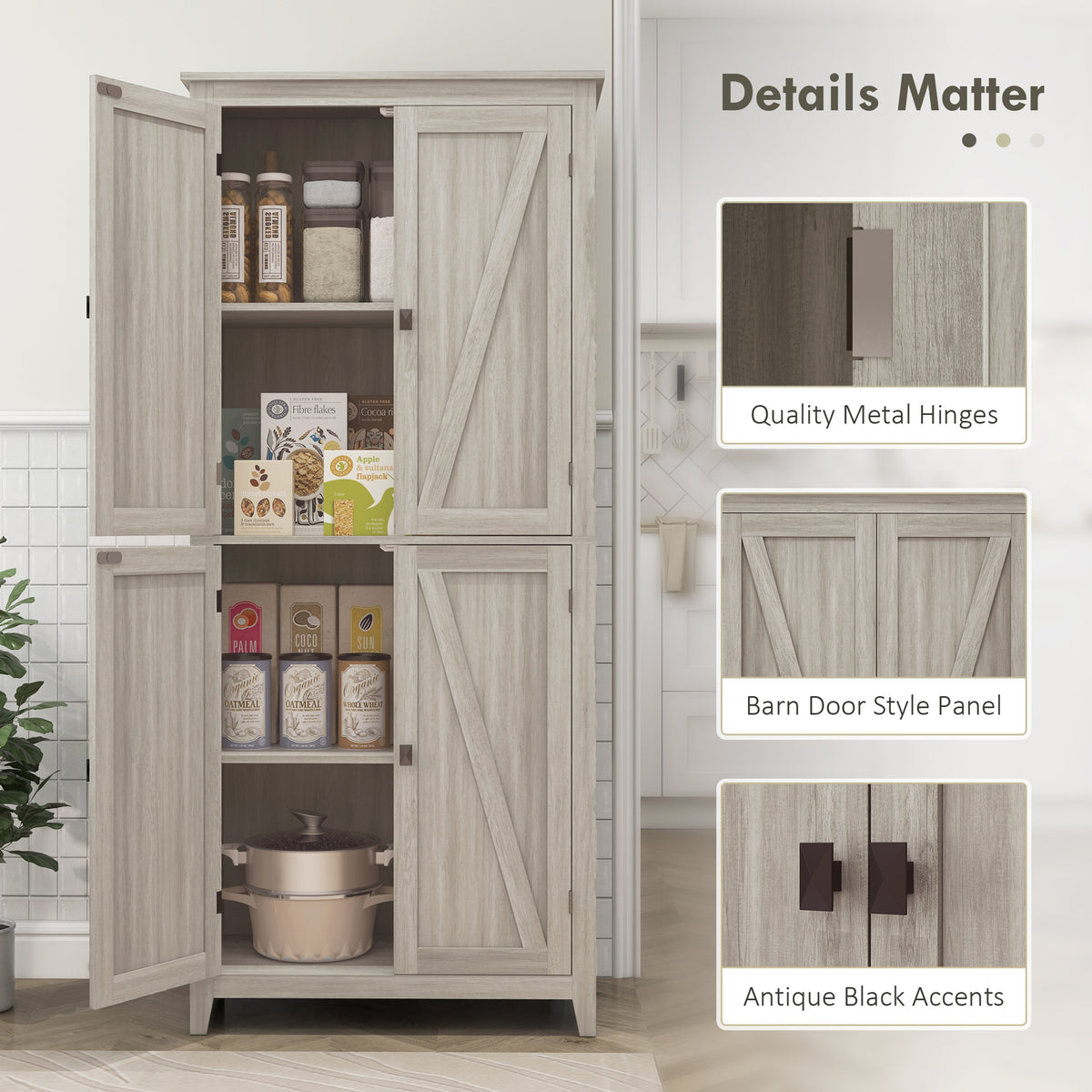 72" Freestanding Storage Cabinet, Kitchen Pantry Cabinet with Doors and Shelves for Dining Room, White