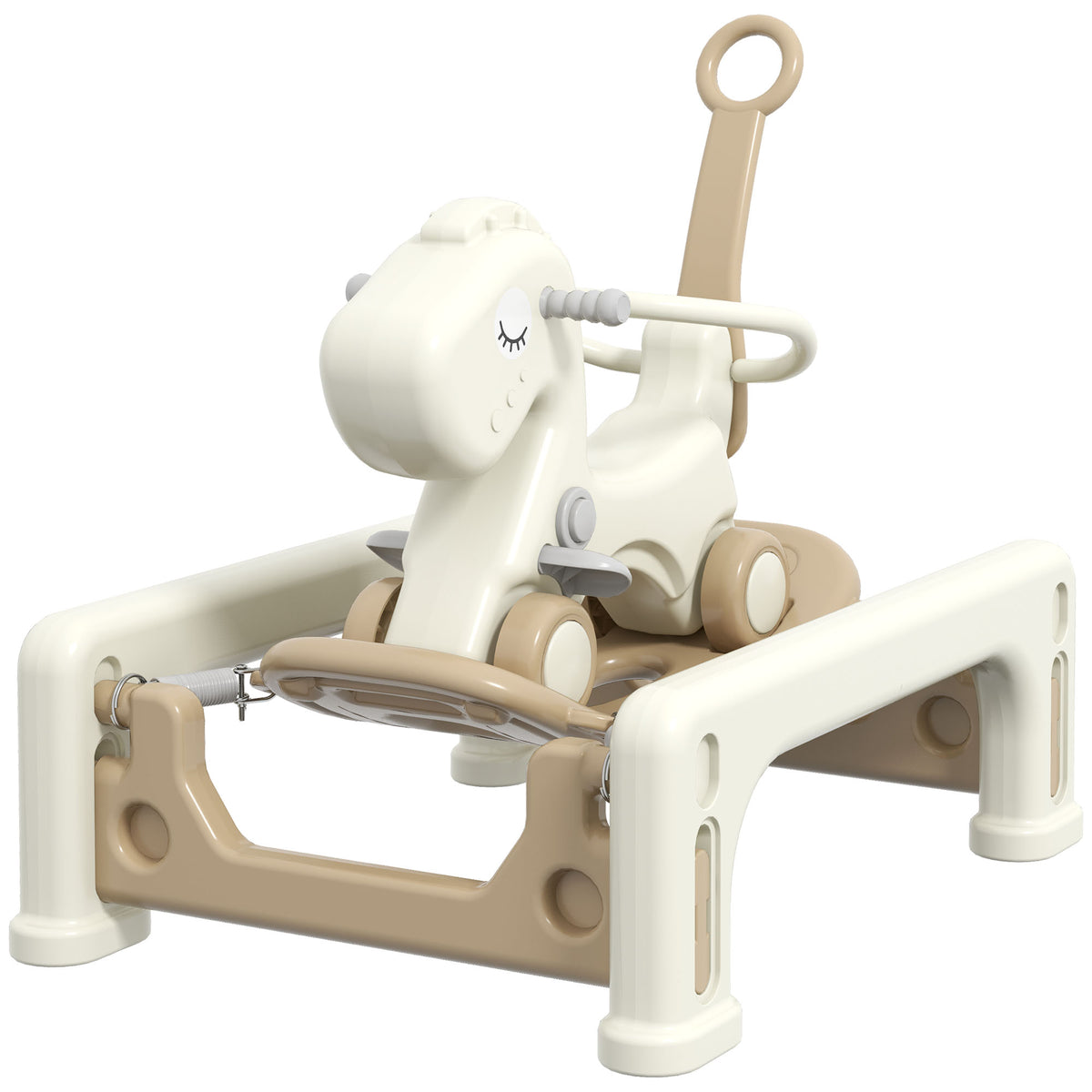 Qaba 5 in 1 Rocking Horse for Toddlers 1-6 Years with Balance Board, Push Handle, 4 Smooth Wheels