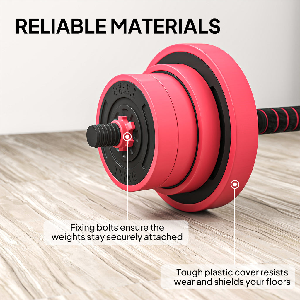 Soozier 66lbs 4-in-1 Adjustable Weight Dumbbell Set, Barbell, Kettlebell, Push Up Stand, Red