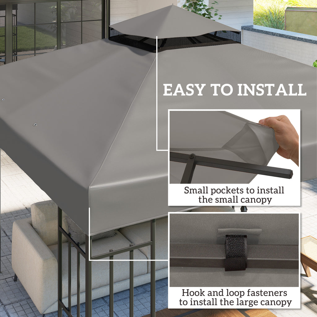 10' x 10' Gazebo Canopy Replacement Cover, 2-Tier Garden Gazebo Roof Replacement, UPF30+, TOP COVER ONLY, Grey