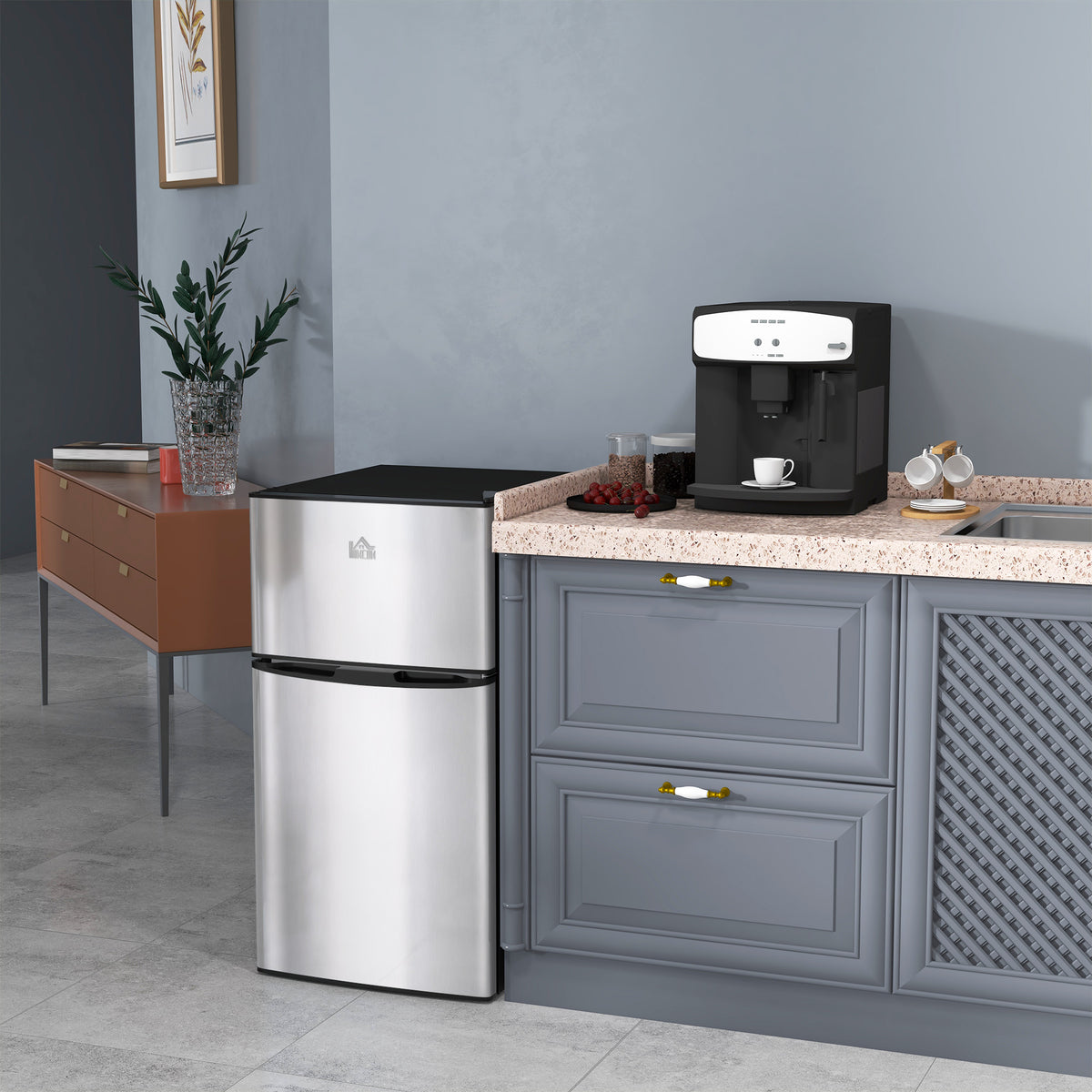 3.2 Cu Ft Compact Refrigerator, Mini Fridge with Freezer, Adjustable Shelves and Reversible Doors for Bedroom, Silver