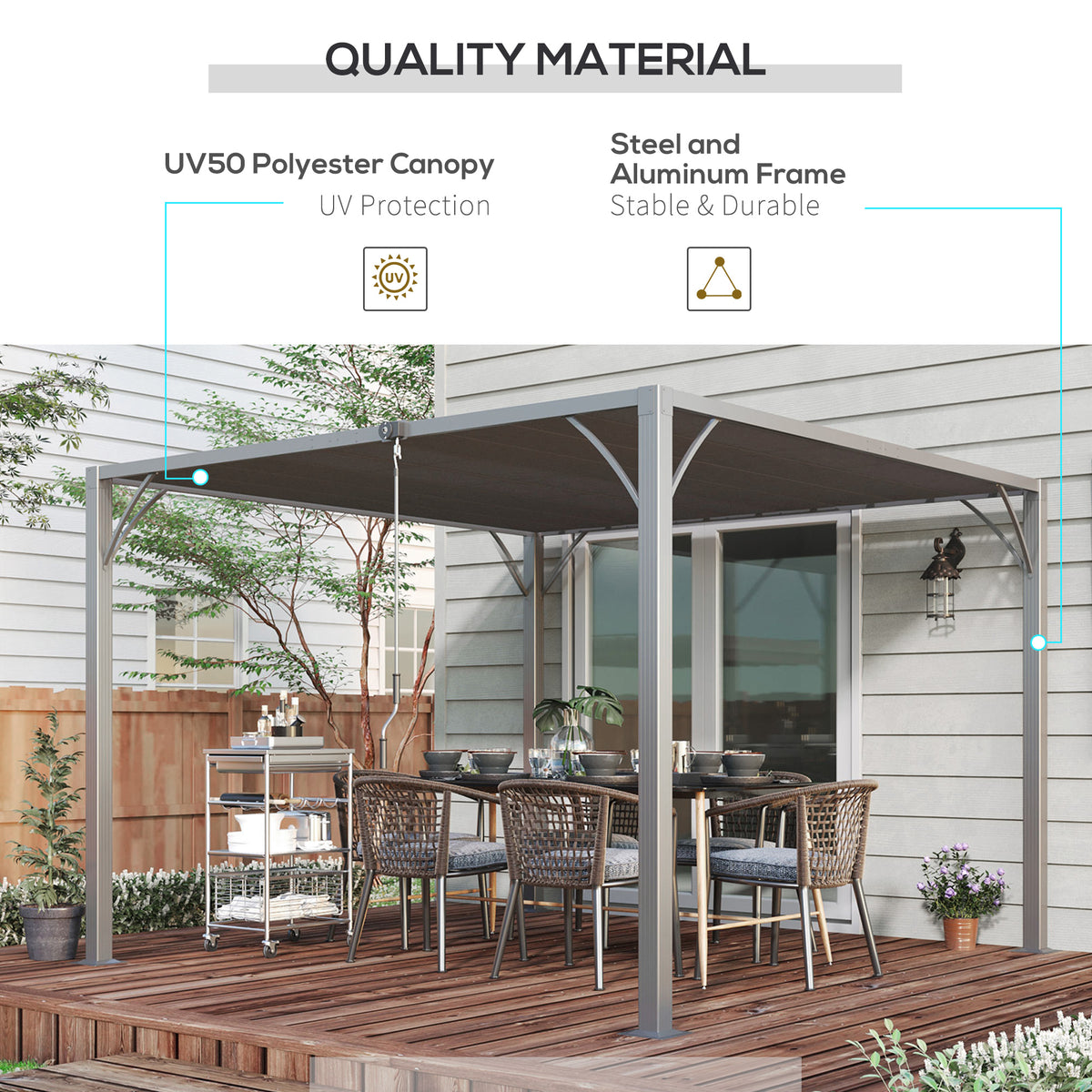 12.8' x 9.7' Outdoor Pergola with Retractable Roof, Aluminium Louvered Pergola Canopy Gazebo for Lawn Garden Patio, Grey