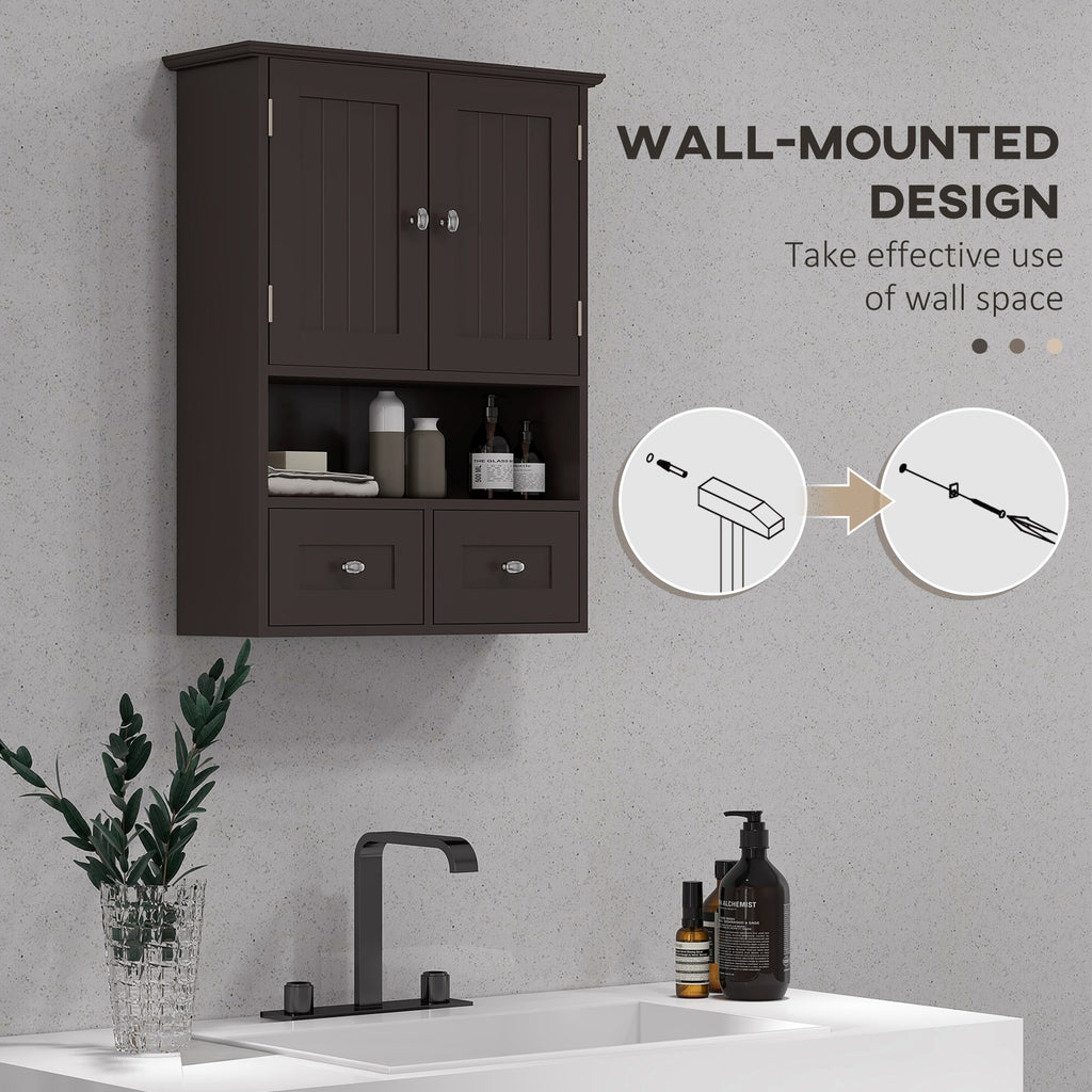 Medicine Cabinet, Bathroom Wall Cabinet with Shelf and Drawers for Hallway, Living Room, Brown