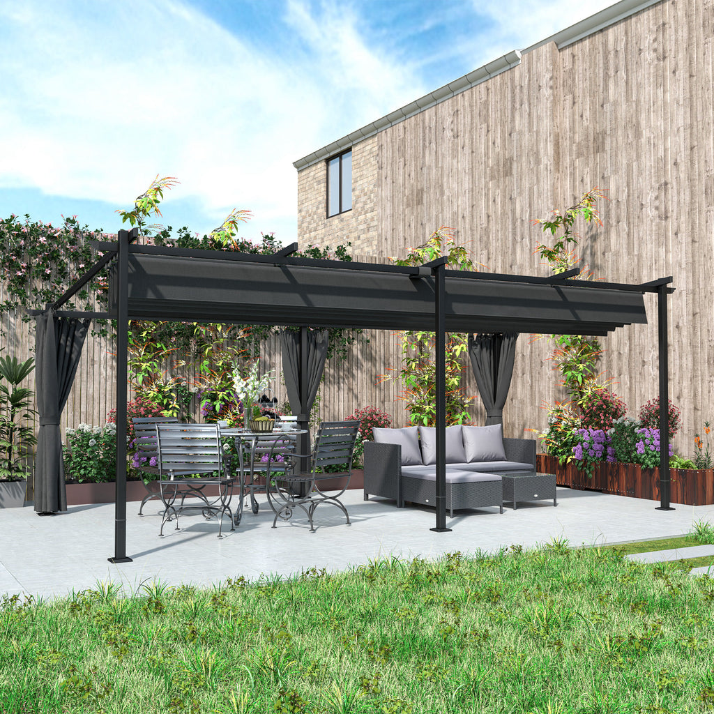 10' x 20' Metal Retractable Pergola Canopy with Sidewalls, Outdoor Gazebo UPF30+ Sun Shade Shelter for Garden, Deck