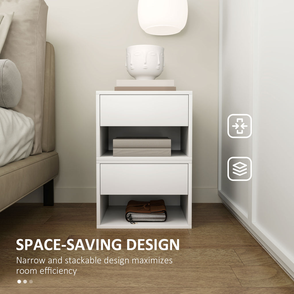 Floating Nightstand Set of 2, Wall Mounted Bedside Table with Drawer for Bedroom, White