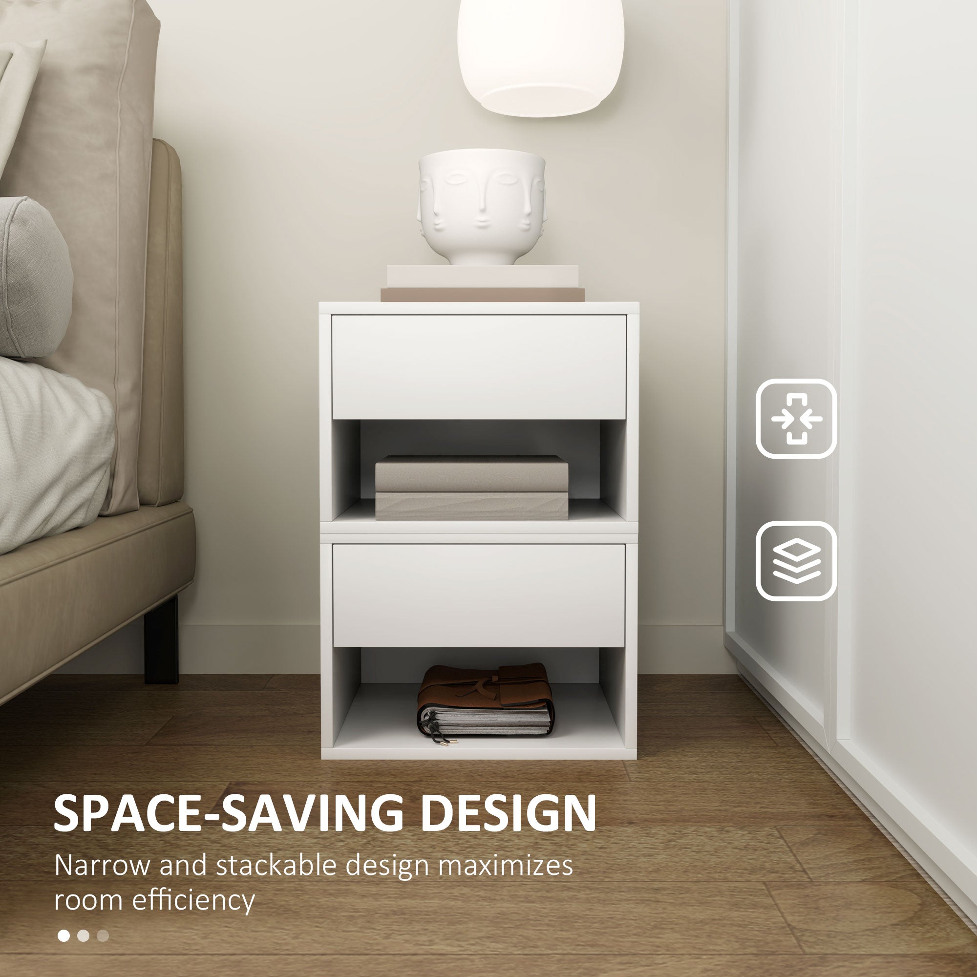 Floating Nightstand Set of 2, Wall Mounted Bedside Table with Drawer for Bedroom, White