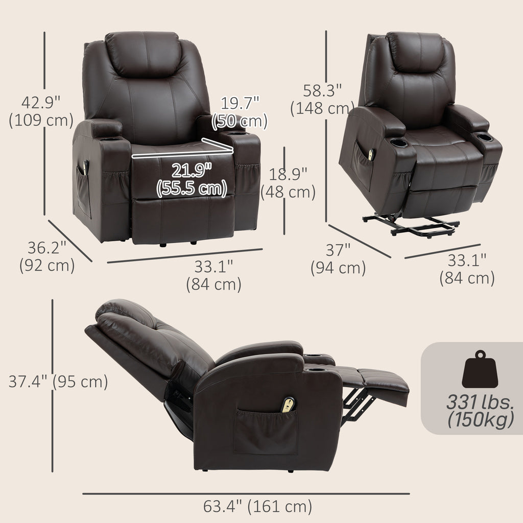 Power Lift Recliner Chair for Elderly, PU Leather Lift Chair with Thick and High Back, Footrest, Remote, Side Pockets, Cup Holders, Reclining Sofa for Living Room, Black