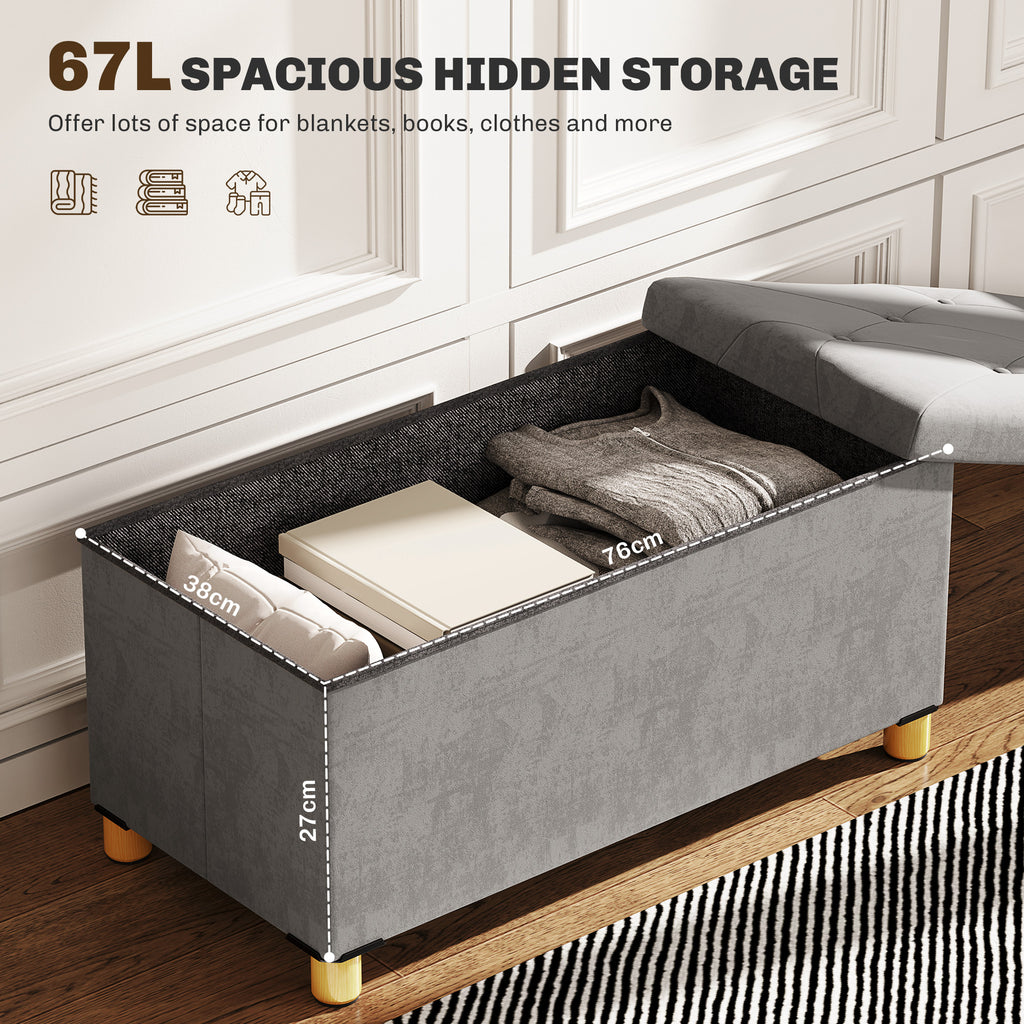 Storage Ottoman Bench, Velvet Upholstered Foldable Ottoman Footrest, Foot Stool with Wood Legs for Living Room, Bedroom