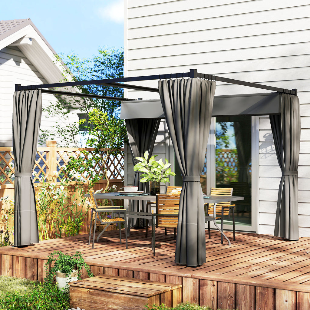10' x 10' ምምላስ ዝኽእል ፐርጎላ ካኖፒ ምስ ጎኒ መከላኸሊ፣ ብረታዊ ደጋዊ ጋዜቦ ጸሓይ ጽላል መከላኸሊ፣ ጸሊም ግራጫ