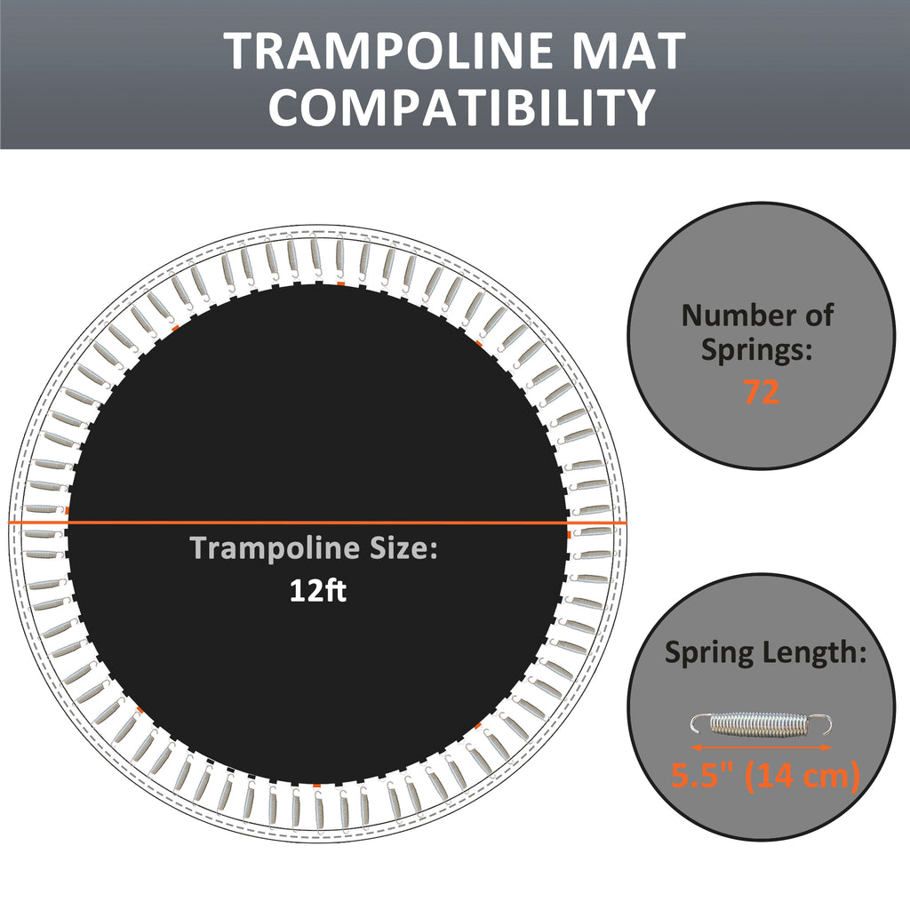 Soozier Trampoline Mat Replacement with Spring Pull Tool and 72 V-Hooks, Fits 12ft Trampoline, Using 5.5" Springs, Green
