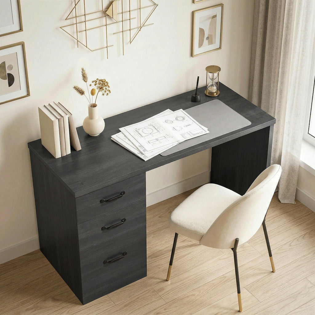 Computer Desk with 3 Drawers, 47" Home Office Desk with Adjustable Hanging Rails for Letter A4 Files, White