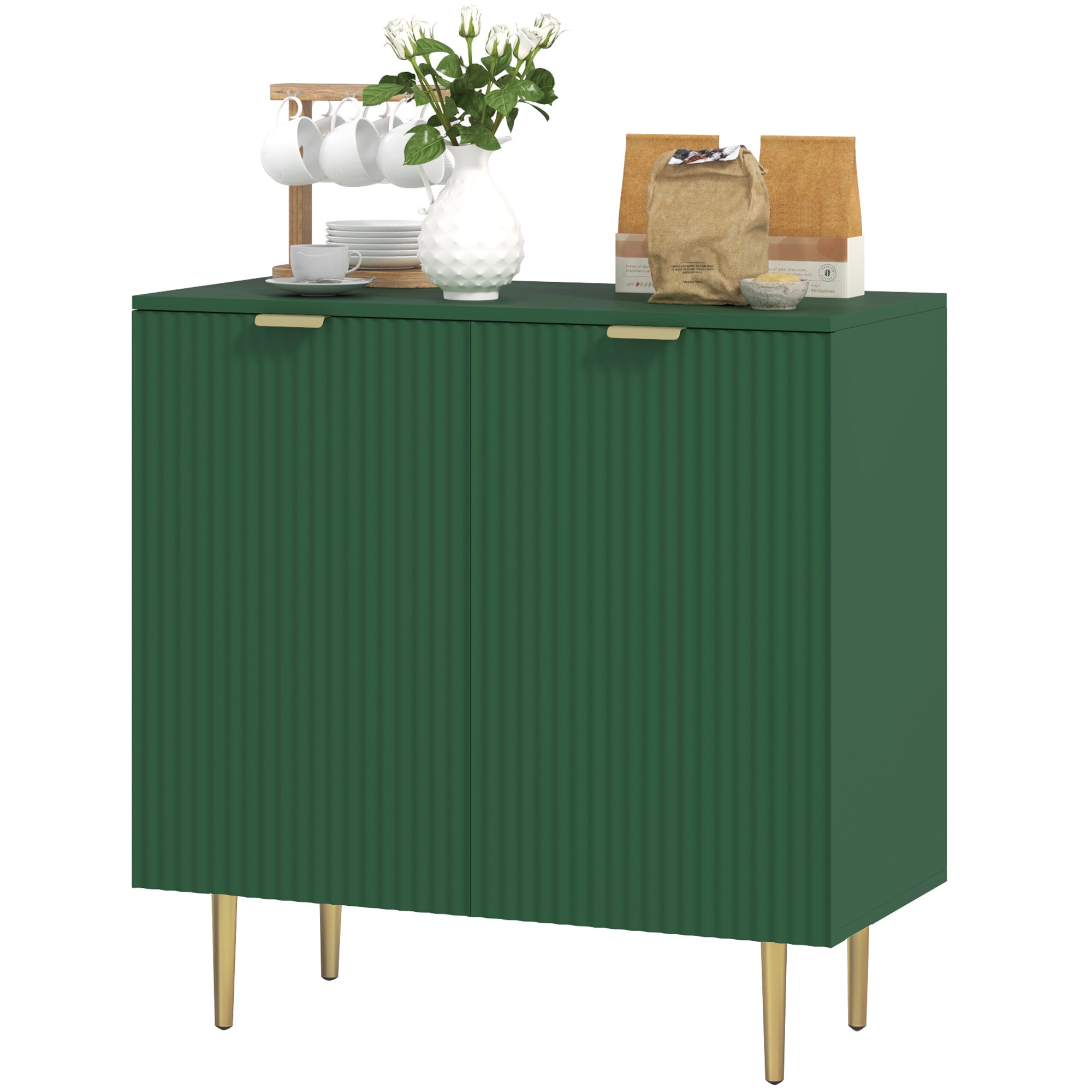 Modern Kitchen Storage Cabinet, Sideboard Buffet Cabinet with Adjustable Shelves and Metal Legs for Kitchen, Black