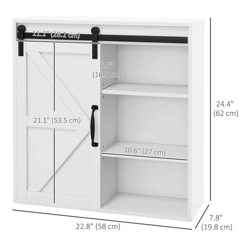 Bathroom Medicine Cabinet, Wall Cabinet with Sliding Door and Adjustable Shelf, 22.8" x 7.8" x 24.4", White
