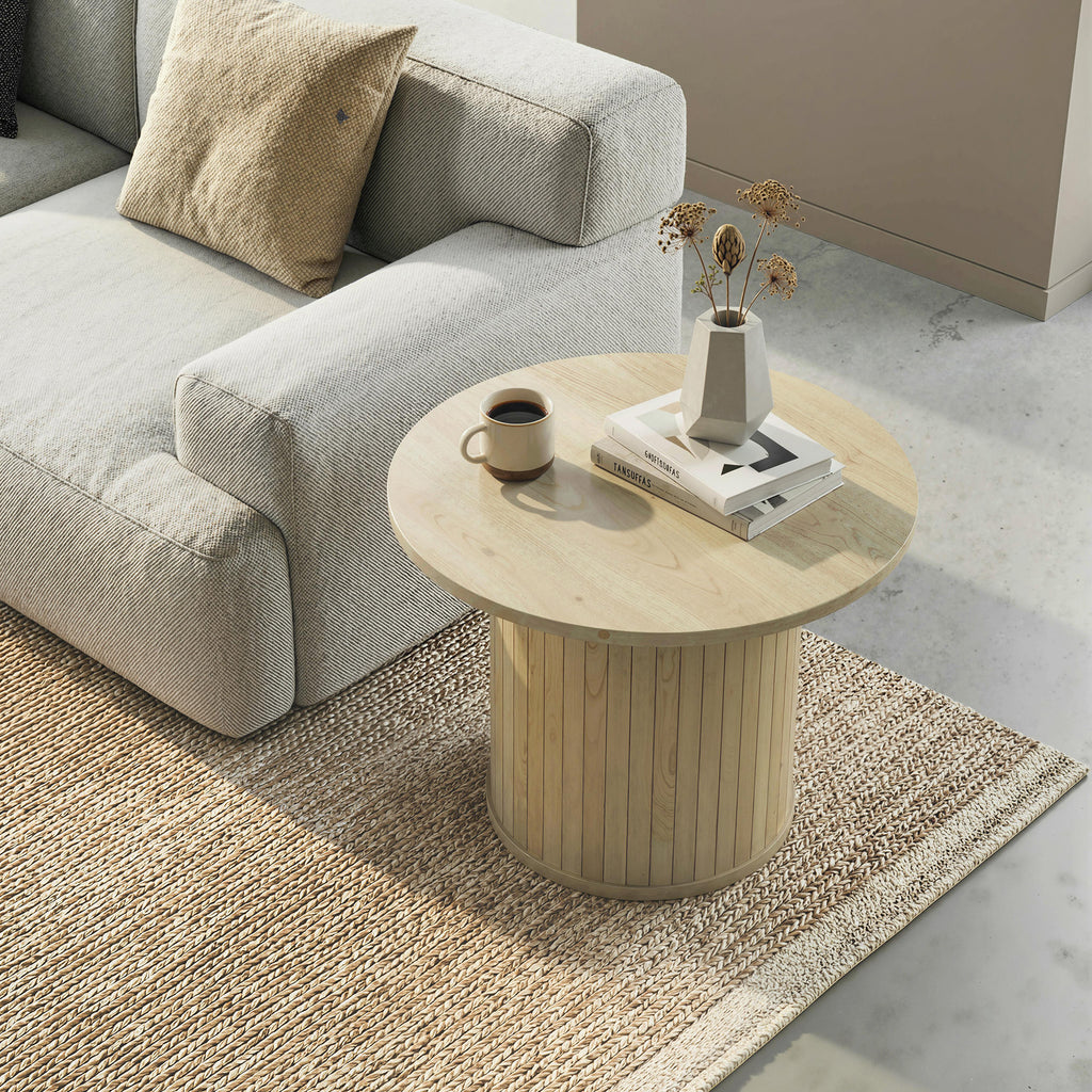 Round Coffee Table, 31.5" Center Table, Natural Wood