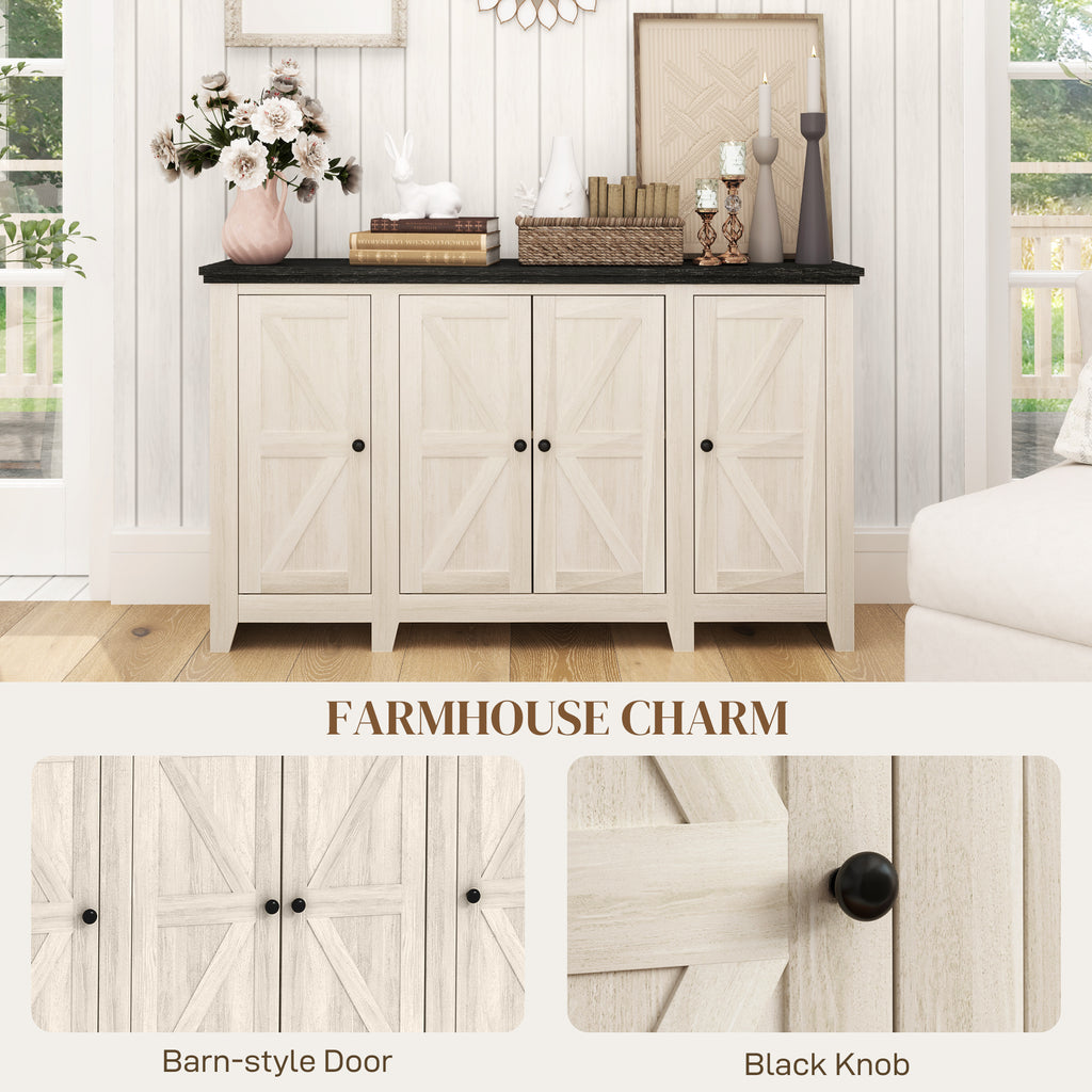 Rustic Sideboard, Buffet Cabinet with Adjustable Shelves for Living Room, Dining Room, Entryway, White Wood Grain