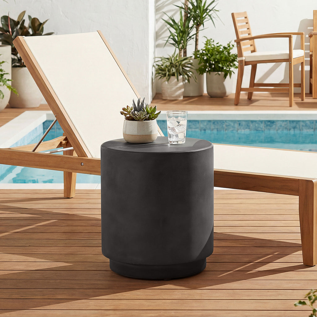 Terrazzo Finish Side Table, 17" Round End Table for Indoor and Outdoor, Charcoal Grey