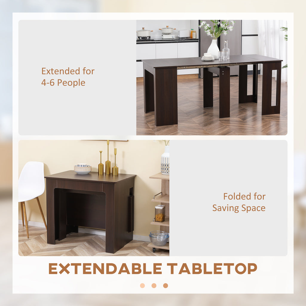 Extendable Dining Table, Expandable Kitchen Table for Small Spaces, Seats up to 6 People, Dark Brown
