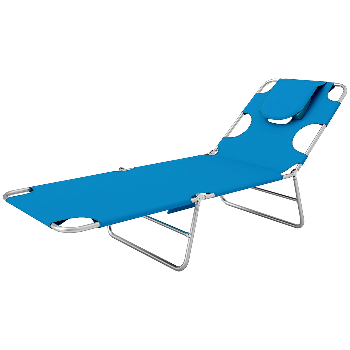 Folding Outdoor Lounge Chair, 5-Level Tanning Chair with Face Hole, Side Pocket, Carry Strap for Beach Pool, Grey