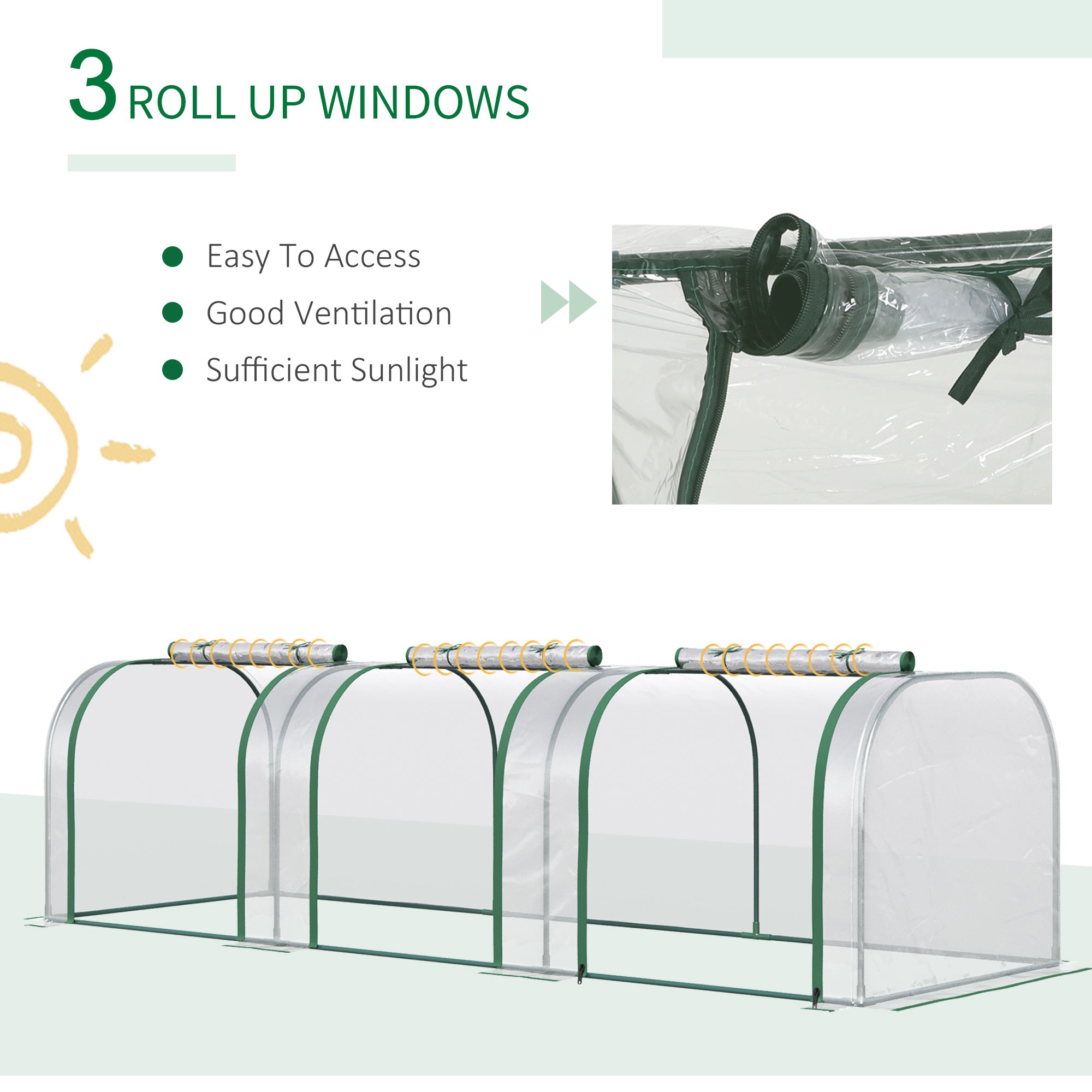 13' x 3' x 2.5' Portable Mini Tunnel Greenhouse with 4 Zipped Doors, Easy Assembly, Clear