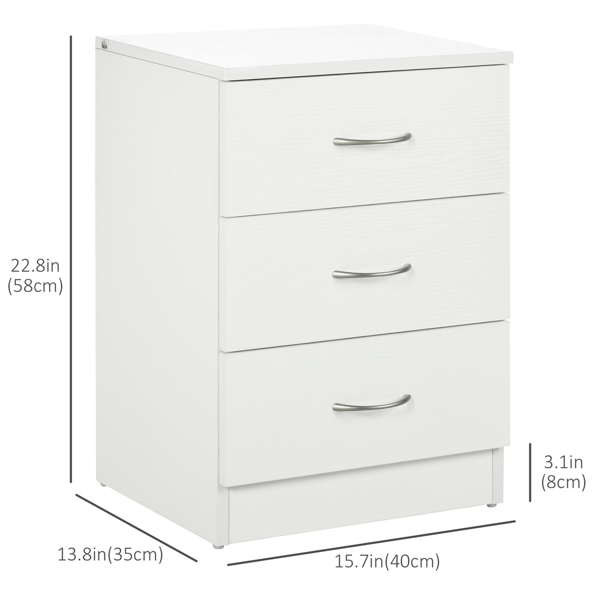 Bedside Table with 3 Drawers, Modern Wood Nightstand, Side End Table for Bedroom, White