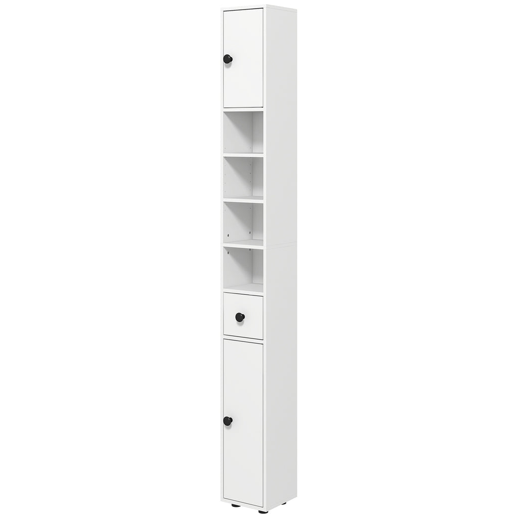 71" Tall Bathroom Storage Cabinet, Narrow Bathroom Cabinet with Open Shelves, 2 Door Cabinets, Adjustable Shelves, for Kitchen, Hallway, Living Room, White