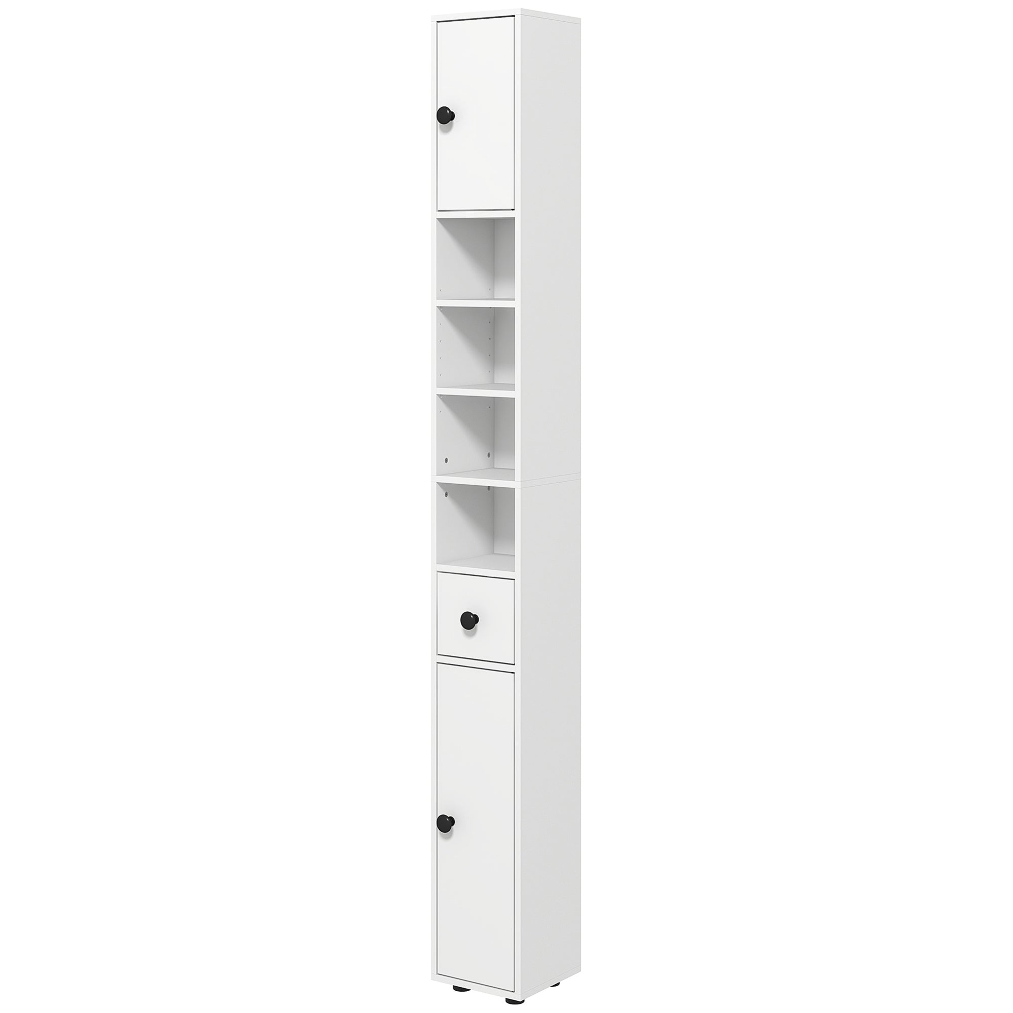 71" Tall Bathroom Storage Cabinet, Narrow Bathroom Cabinet with Open Shelves, 2 Door Cabinets, Adjustable Shelves, for Kitchen, Hallway, Living Room, White