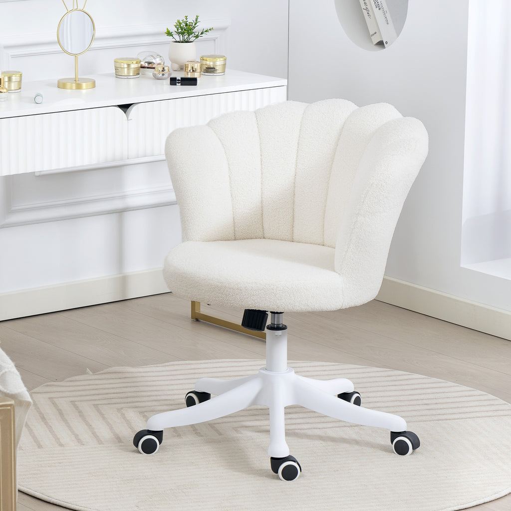 Office Chair, Armless Swivel Desk Chair with Adjustable Height, Backrest, Tilt Function for Office, Vanity, Cream White