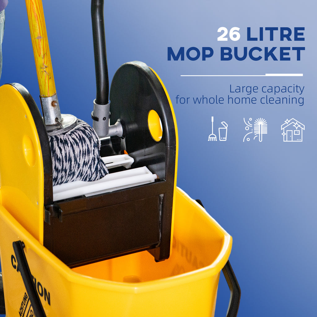 6.9 Gal/26L Mop Bucket, Mop Bucket with Wringer, Wheels and Handle, Yellow
