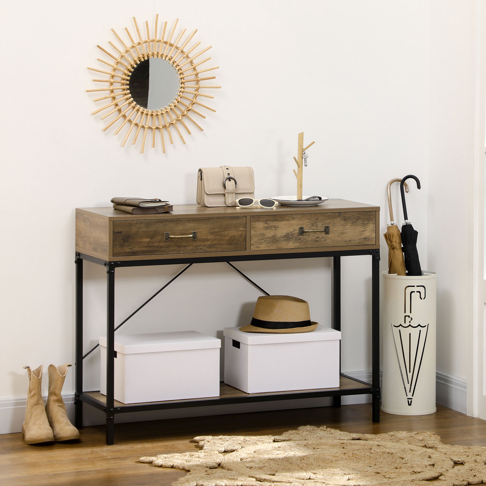 39" Vintage Console Table, Narrow Entryway Table with Drawers, Storage Shelf for Behind Couch, Living Room, Hallway, Bedroom, Brown
