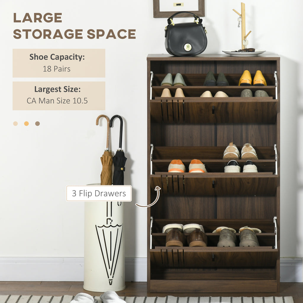 Shoe Storage Cabinet Organizer for 12 Pairs of Shoes with 2 Flip Drawers and Adjustable Shelves, Walnut