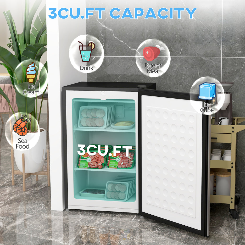 Upright Freezer, 3 Cu.Ft Mini Freezer with Reversible Single Door, Adjustable Thermostat for Home, Dorm, Silver