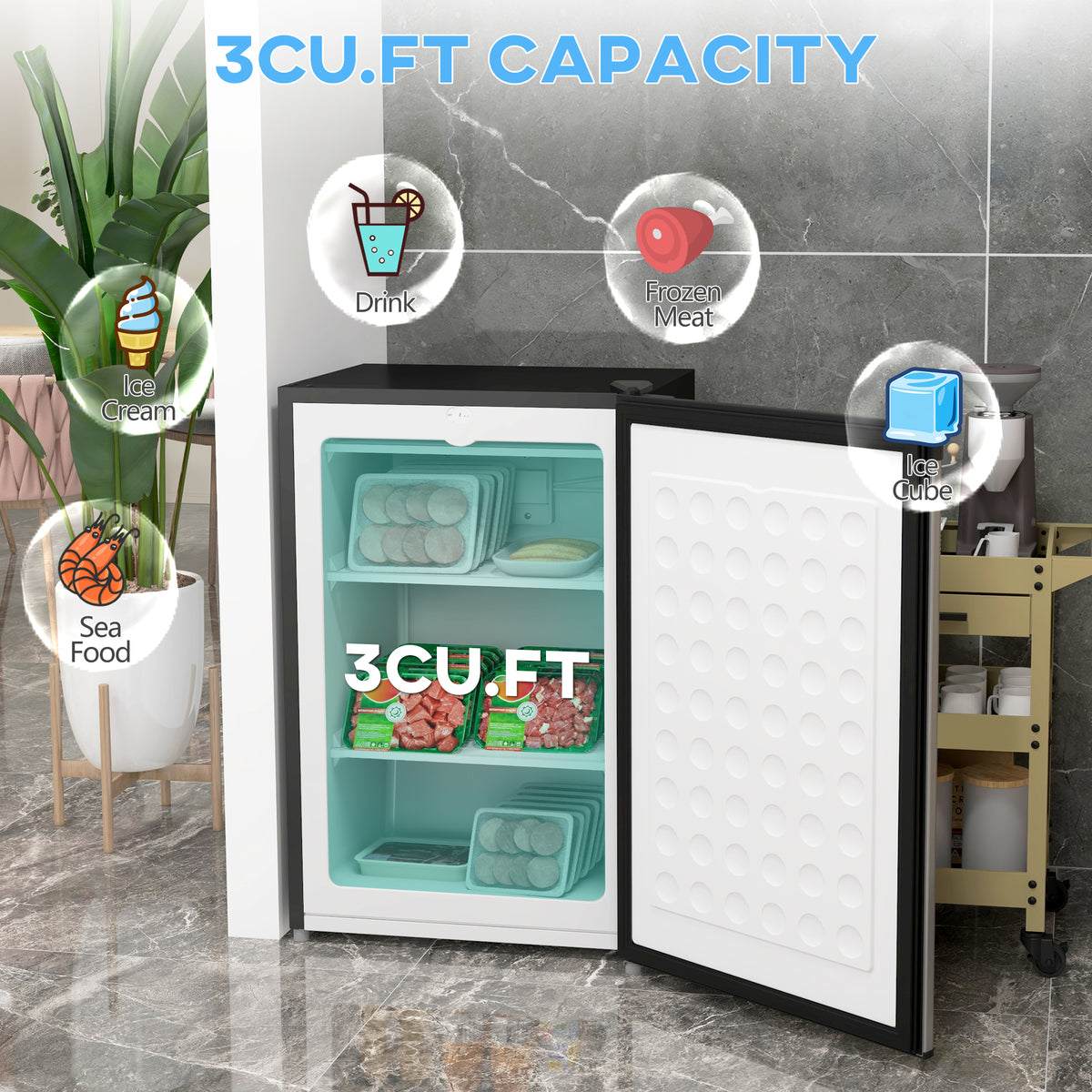 Upright Freezer, 3 Cu.Ft Mini Freezer with Reversible Single Door, Adjustable Thermostat for Home, Dorm, Silver