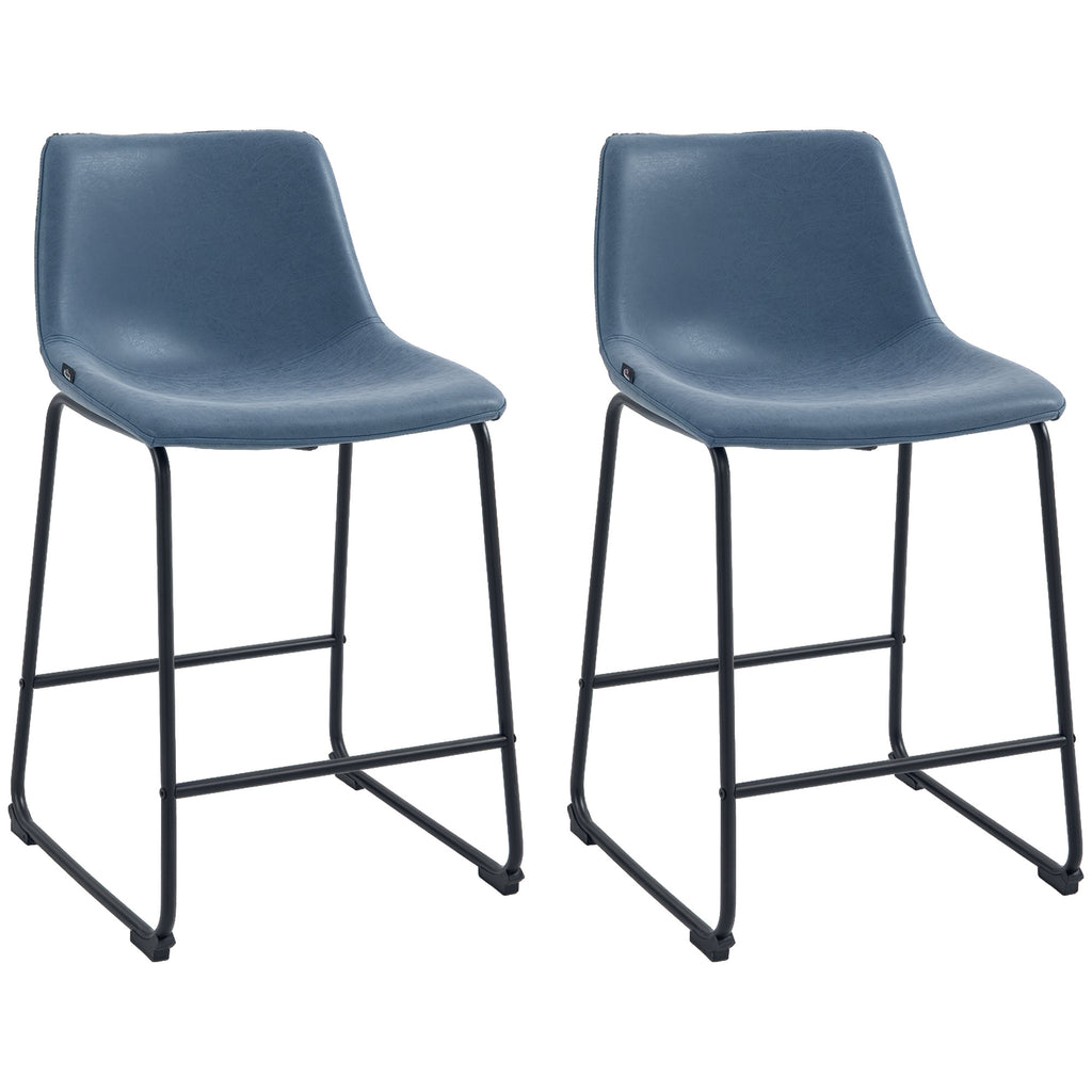 Counter Height Bar Stools Set of 2, Vintage PU Leather Bar Chairs, Kitchen Stools w/ Footrest for Home Bar, Brown