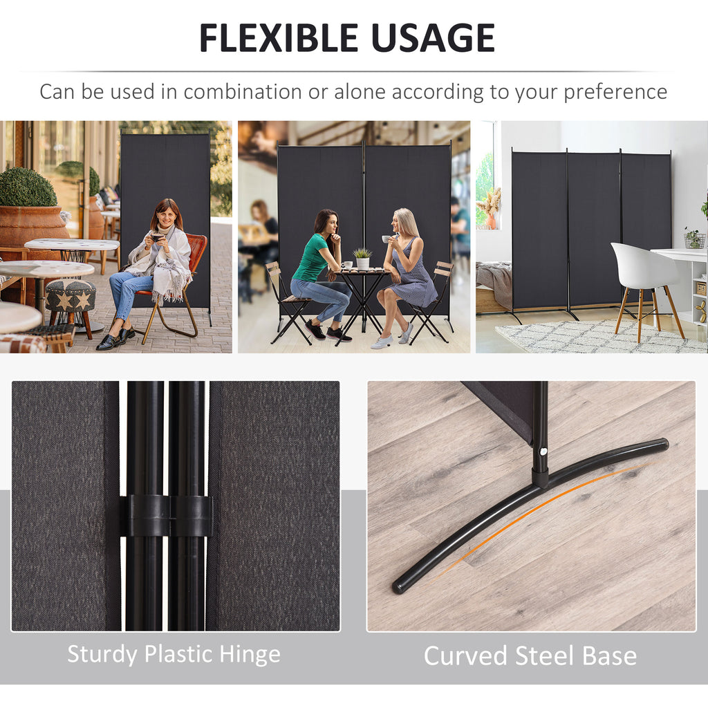 6' 3 Panel Room Divider, Double Hinged Folding Wall Divider, Indoor Privacy Screen for Home Office,  Charcoal Grey