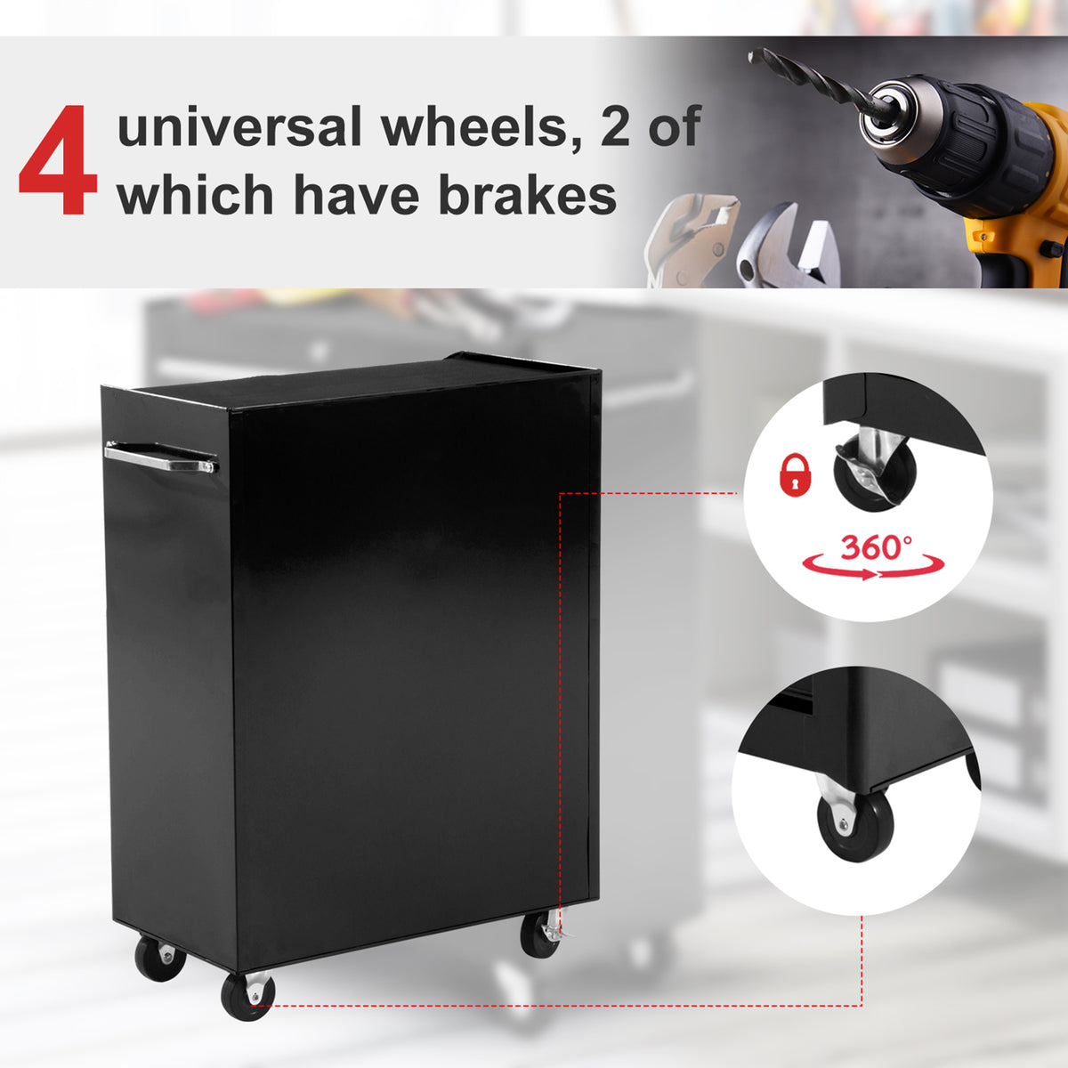 5-Drawer Rolling Tool Cabinet on Wheels, Lockable Tool Chest, Tool Organizer for Garage, Factory and Workshop, Black