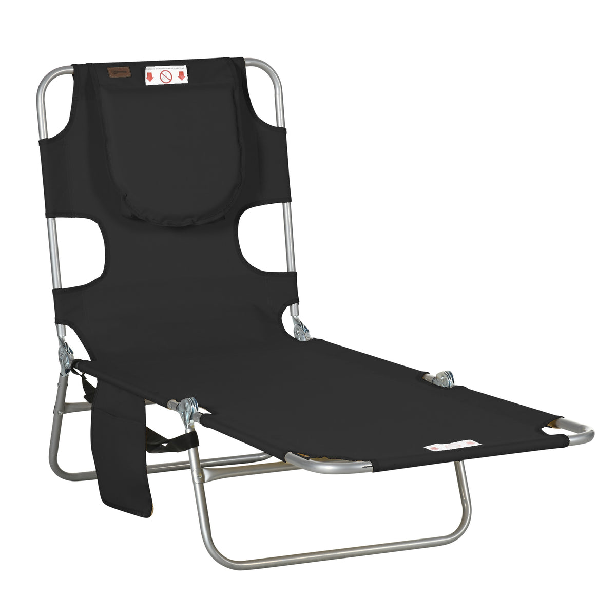 Folding Outdoor Lounge Chair, 5-Level Tanning Chair with Face Hole, Side Pocket, Carry Strap for Beach Pool, Grey