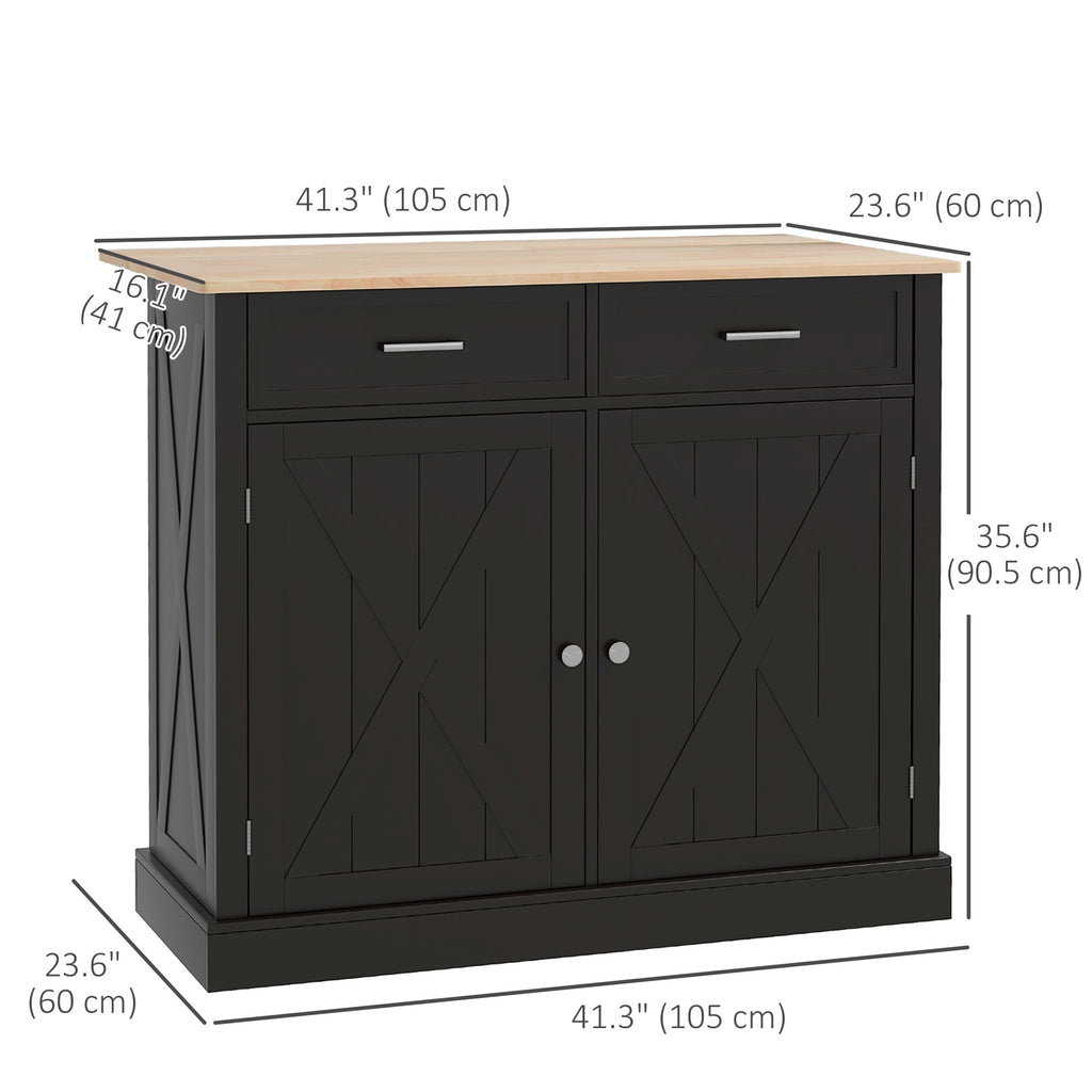 Kitchen Island with Drop Leaf, Rolling Kitchen Cart with 2 Drawers, Adjustable Shelves and Wood Countertop, Black