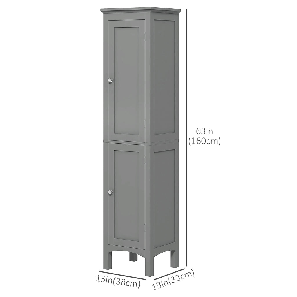 Tall Bathroom Cabinet, Freestanding Storage Organizer with Adjustable Shelves and Cupboards, 15" x 13" x 63", White