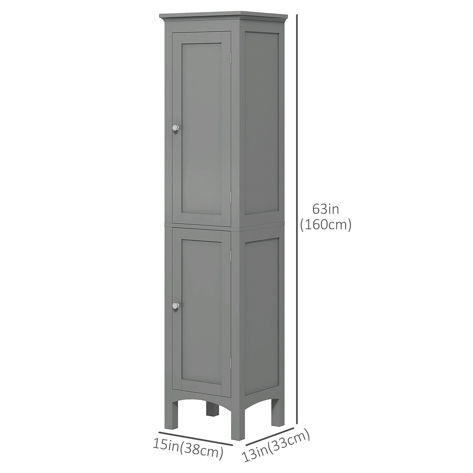 Tall Bathroom Cabinet, Freestanding Storage Organizer with Adjustable Shelves and Cupboards, 15" x 13" x 63", White