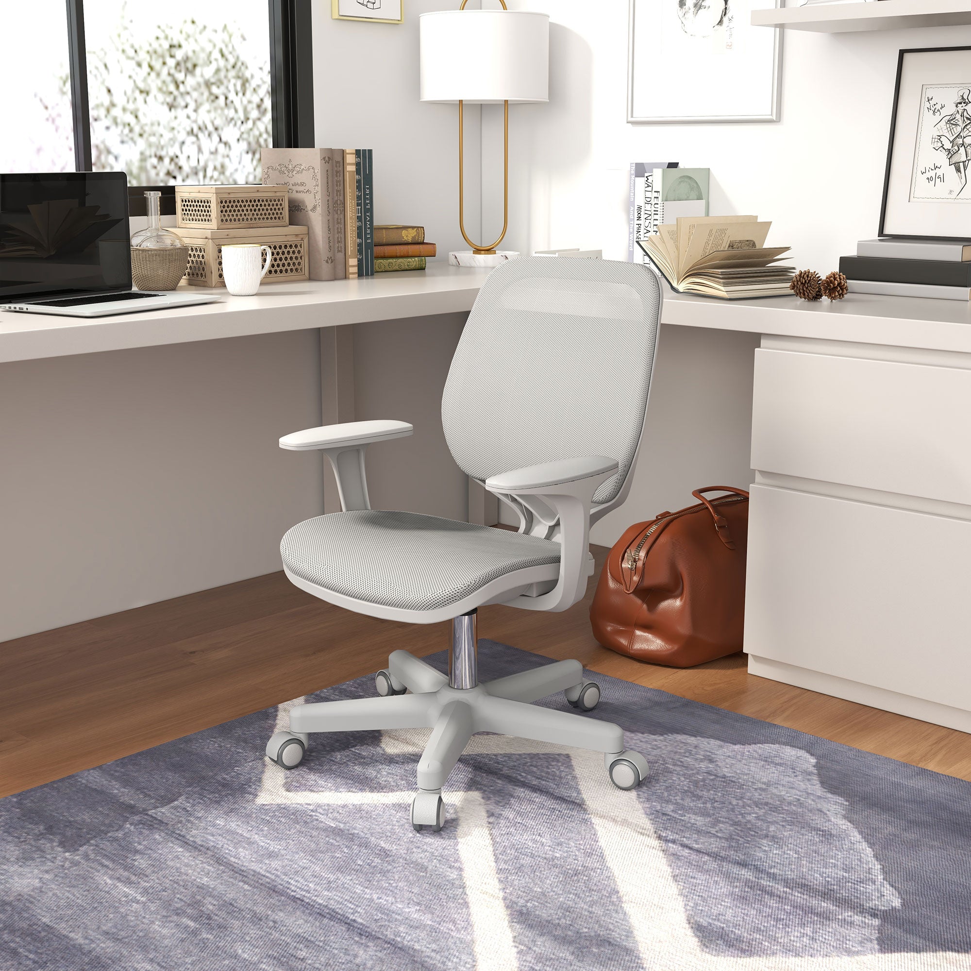 ቢሮ መንበር፣ ንእሽቶይ ኮምፒውተር ጠረጴዛ መንበር ምስ መሽ ድሕሪት፣ ዞራዊ ካስተርስ፣ ክንዲ፣ ግራጫ
