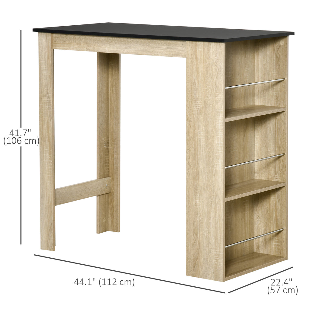 Bar Table Counter Height Dining Table with 3 Storage Shelves for Kitchen, Dining Room, Living Room, Natural
