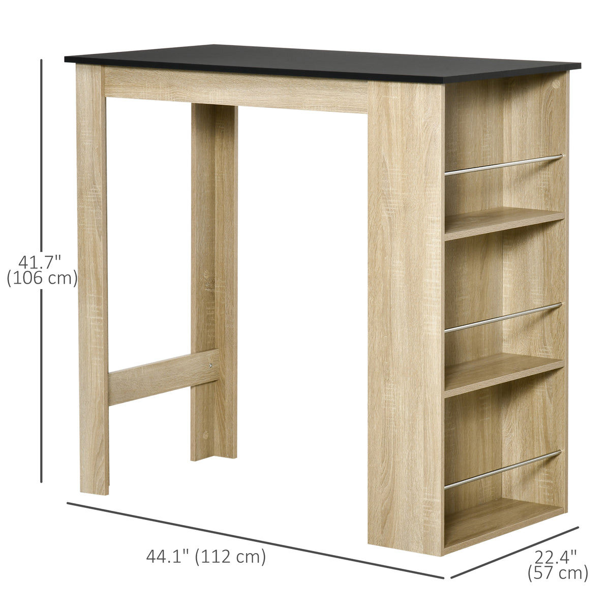 Bar Table Counter Height Dining Table with 3 Storage Shelves for Kitchen, Dining Room, Living Room, Natural