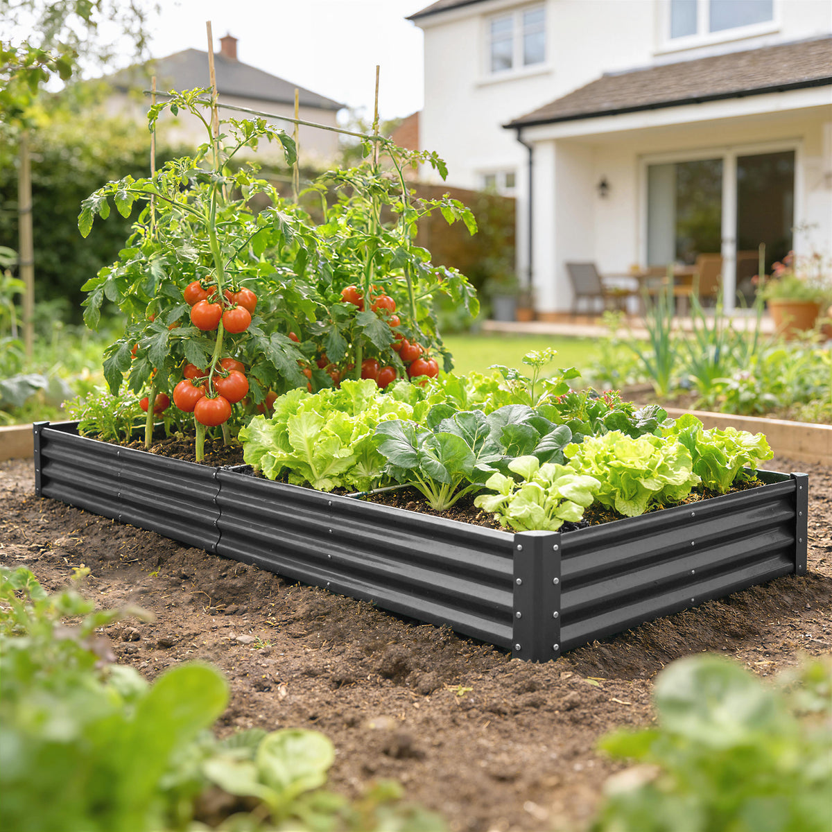 6 x 3 x 1ft Galvanized Raised Garden Bed, Reinforced Outdoor Planter Box with Open Bottom, Dark Grey