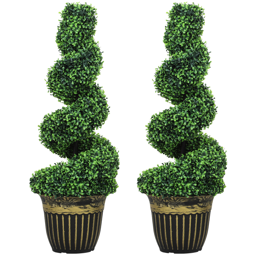 Set of 2 Artificial Plants, Topiary Spiral Boxwood Trees with Pot, for Home Indoor Outdoor Decor, 90cm