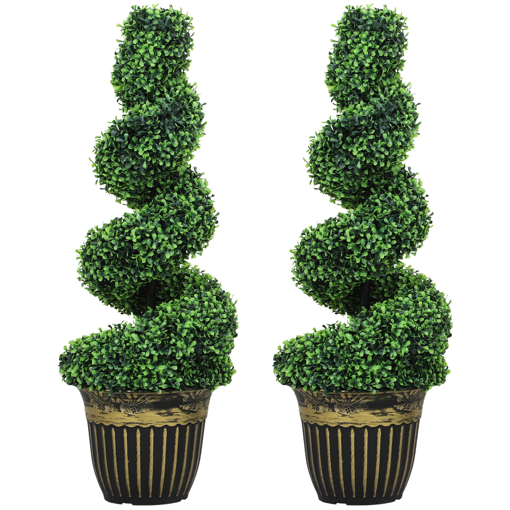 Set of 2 Artificial Plants, Topiary Spiral Boxwood Trees with Pot, for Home Indoor Outdoor Decor, 90cm